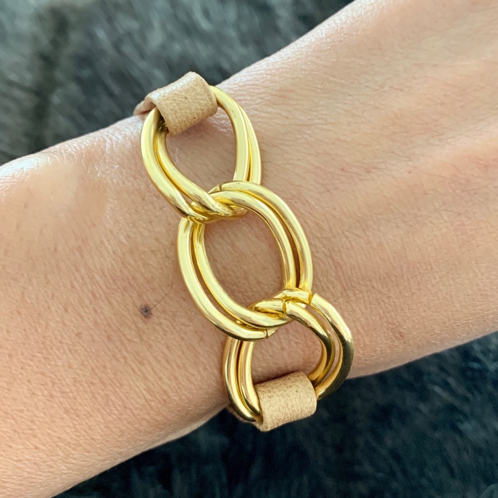 Gorjana Tan Leather & Gold Links Bracelet